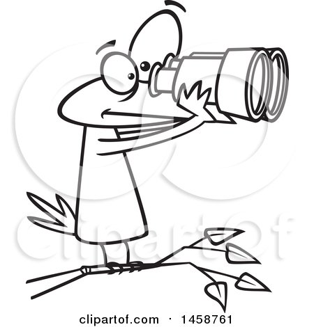 450x470 Clipart Of A Cartoon Outline Bird Looking Through Binoculars
