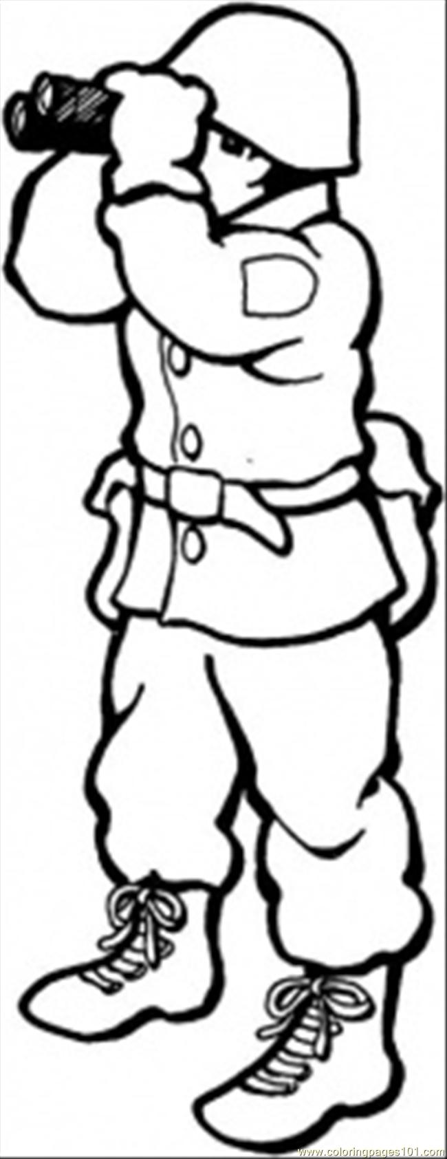 650x1685 Soldier Stands Watch With Binoculars Coloring Page