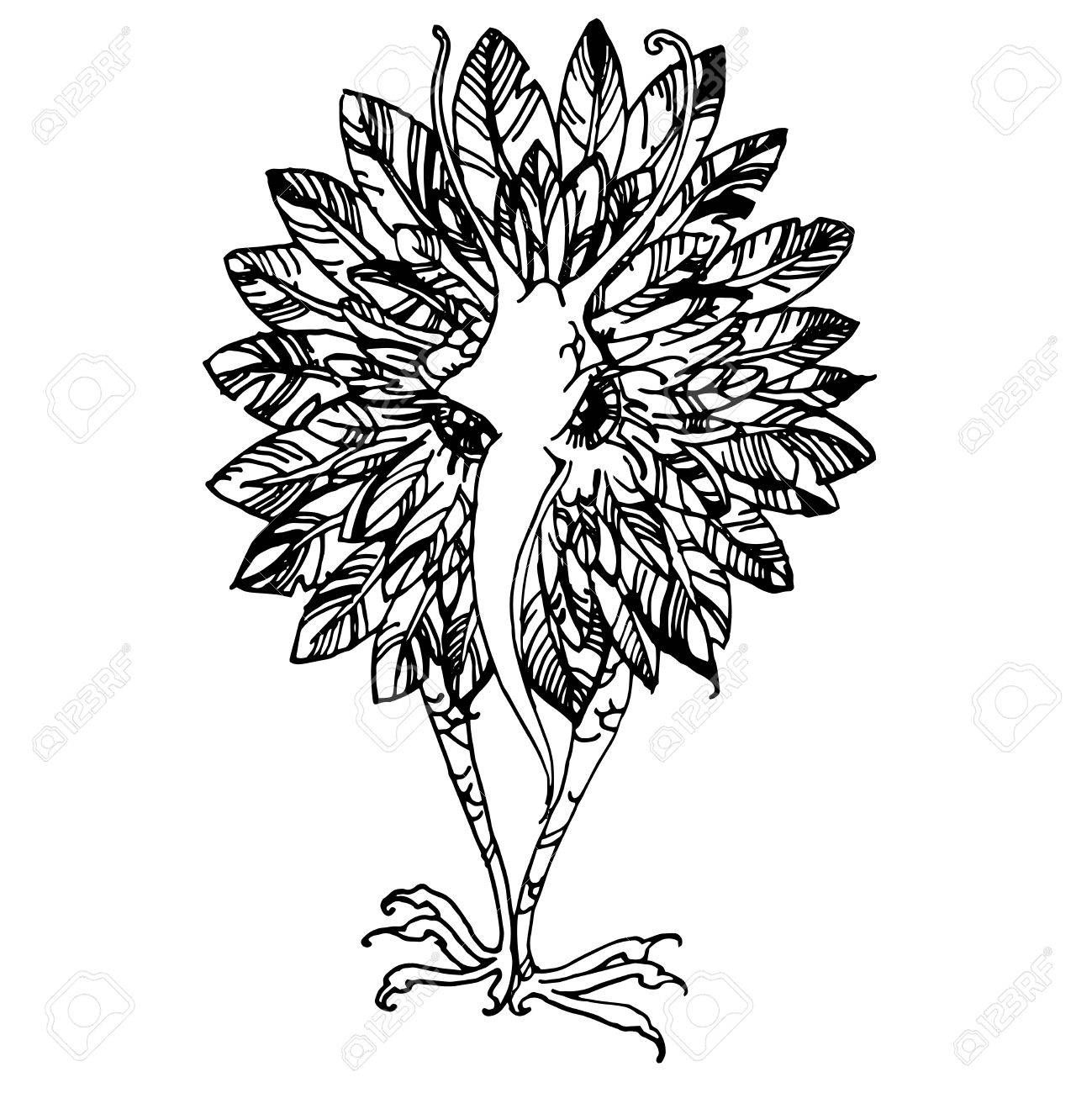 1299x1300 Bird And Flower. Graphic Drawing Bird Flower On A White Background