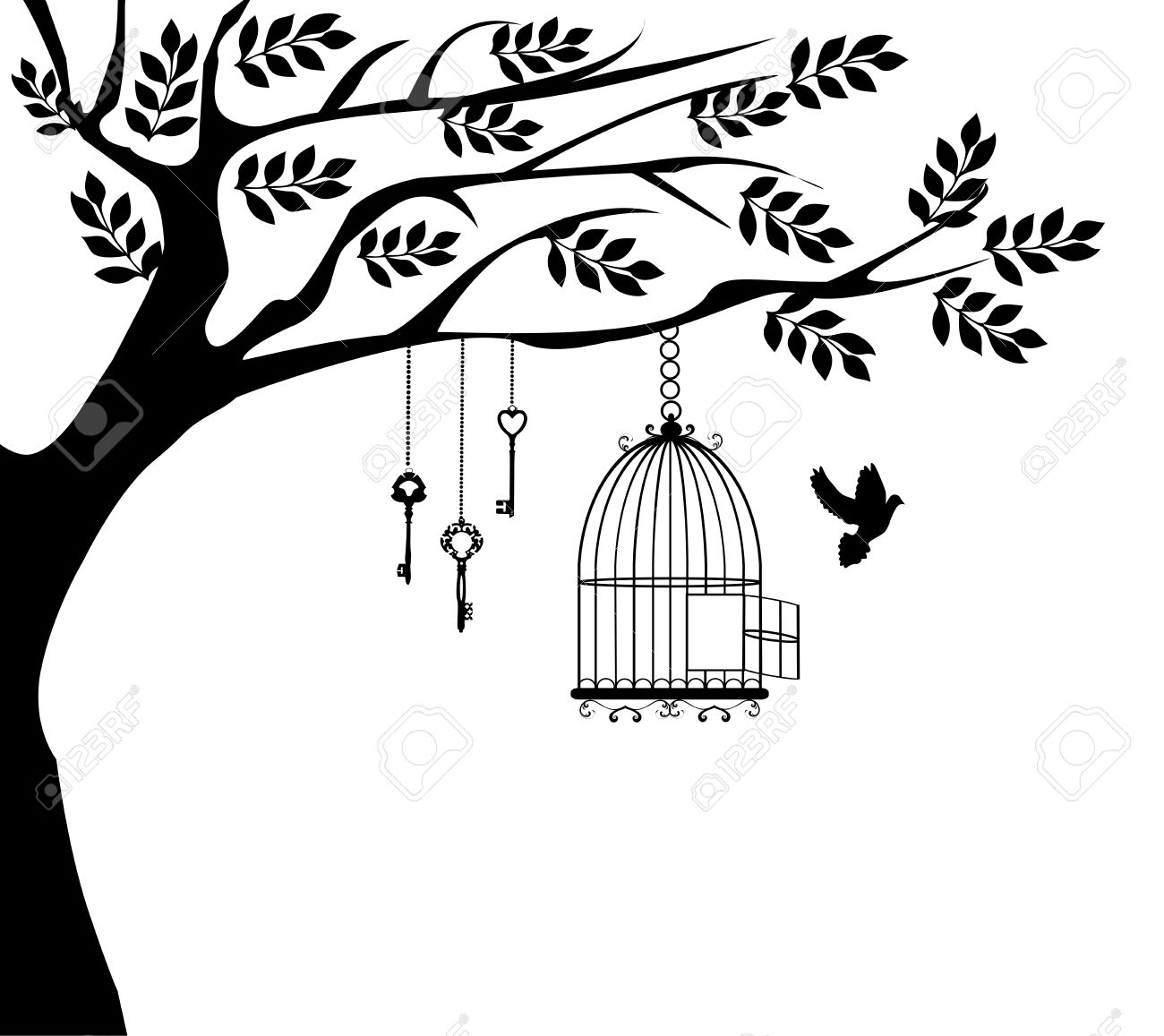 1300x1157 Birdcage Clipart Tree Bird