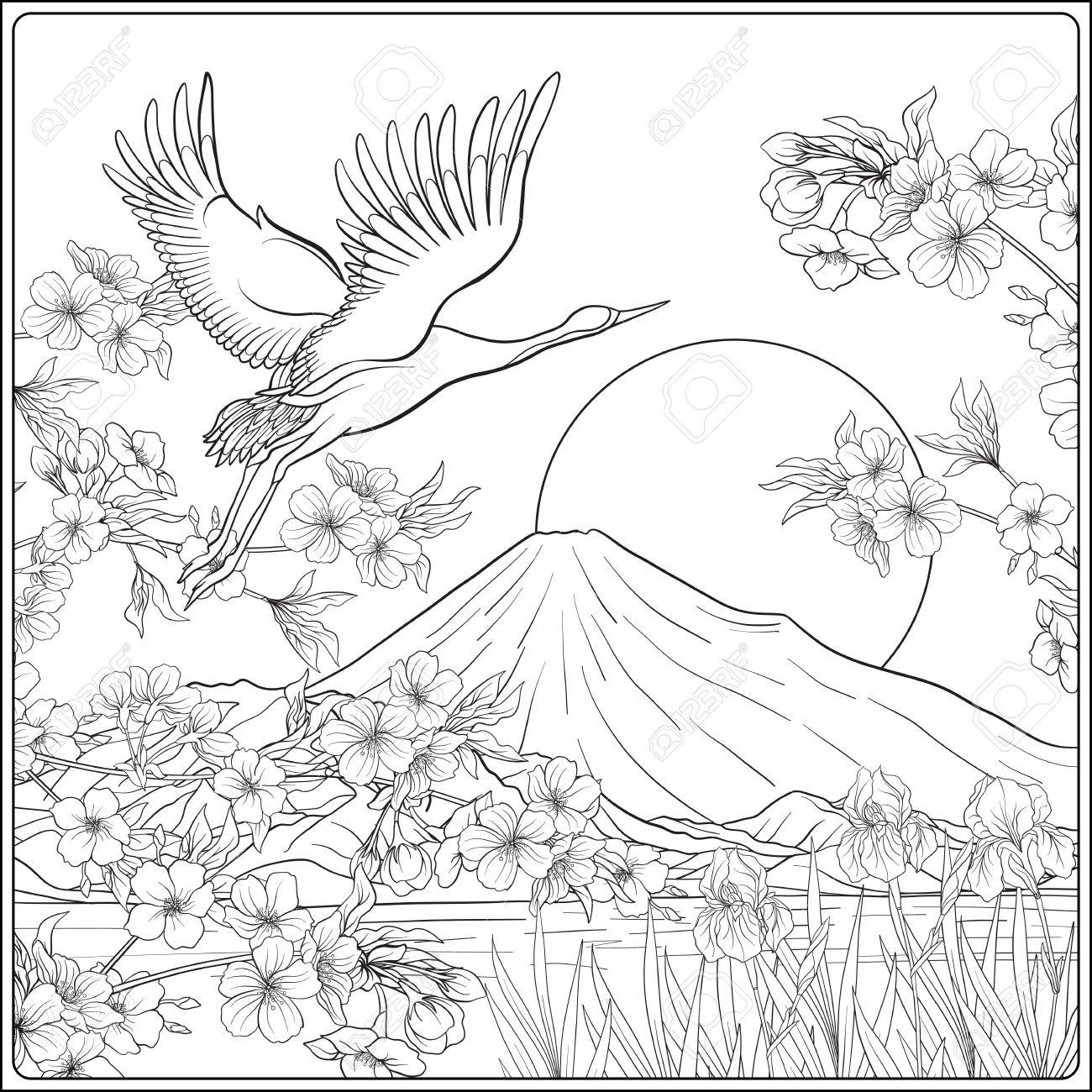 1300x1300 Japanese Landscape With Mount Fuji Tradition Flowers