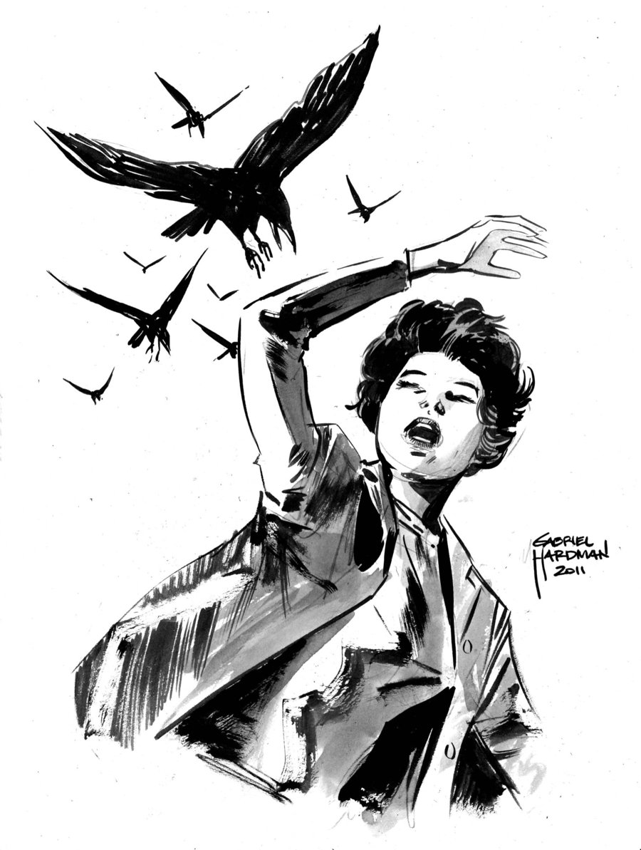 900x1193 Hitchcock's The Birds Sketch By Heathencomics