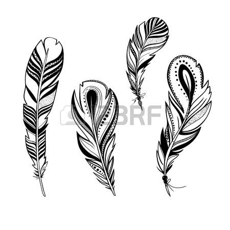 450x450 Set Of Colorful Birds Feathers Isolated On White, Hand Drawn