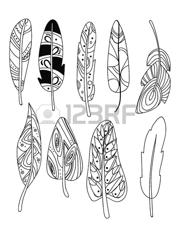 356x450 Vector Set Of Stylized Bird Feathers. Collection Of Feathers