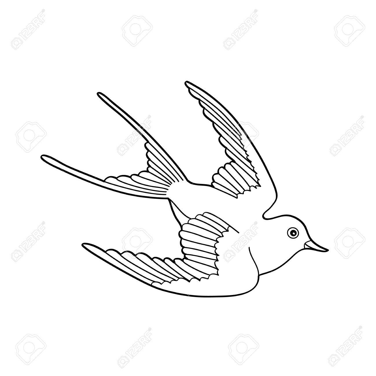 1300x1300 Contour Image Of Bird Flying Hand Drawn Isolated On White