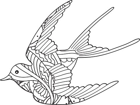 481x360 Contour Image Of Bird Flying With Ornamernt Premium Clipart