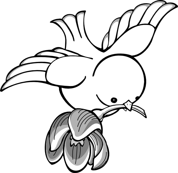 600x581 Bird Flying With Flower Clip Art