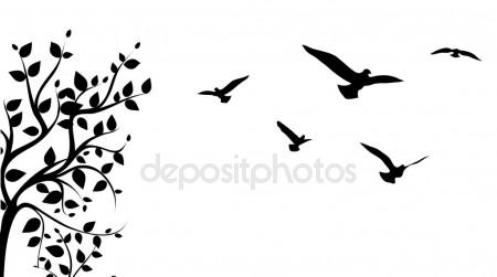 450x251 Birds Out Of Cages. Spring Birds Flying On The Branch. Vector