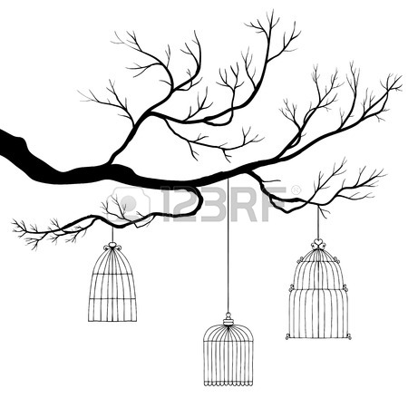 450x450 Vector Tree Branch Of Hand Drawn Bird's Cages Royalty Free