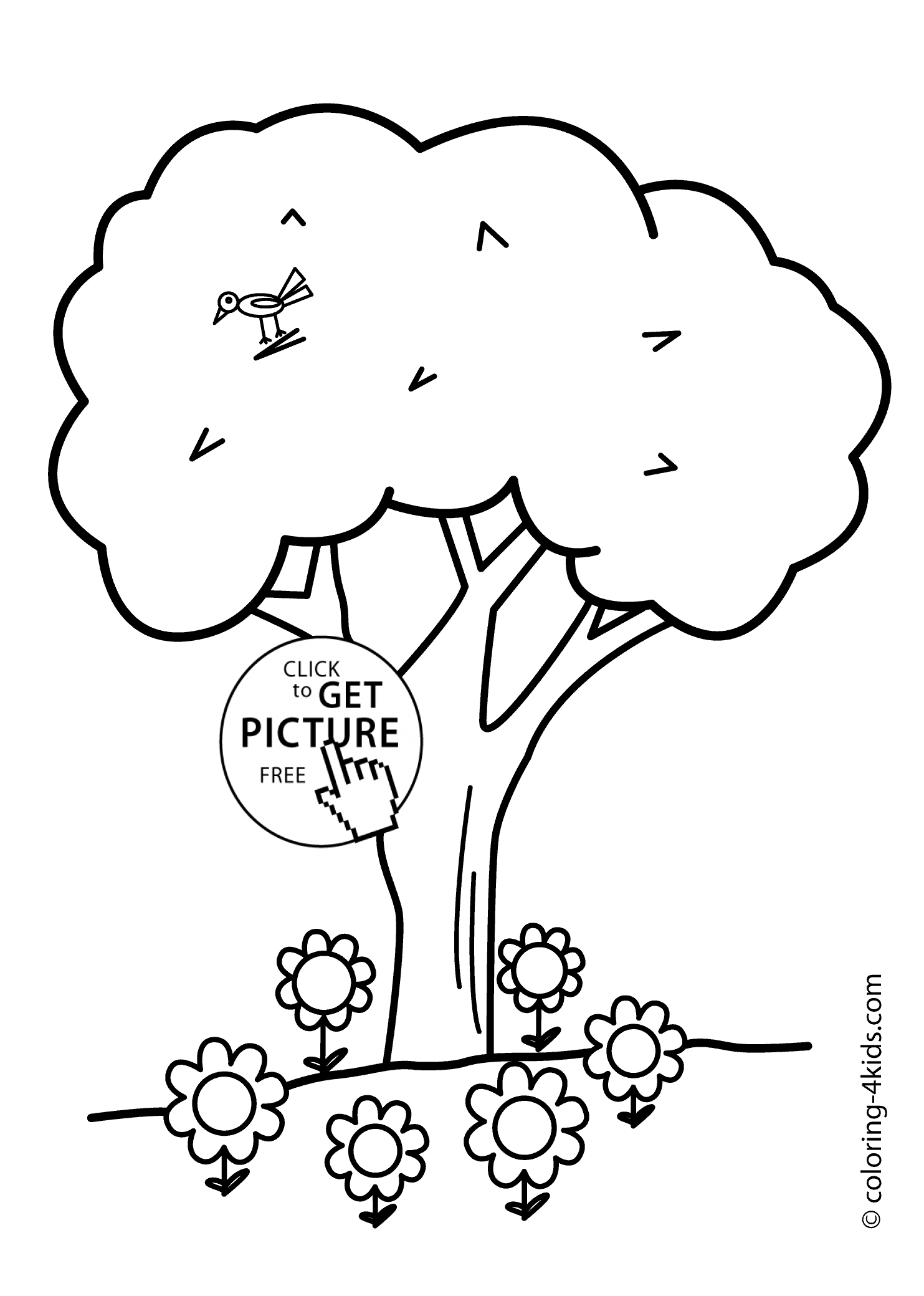 1483x2079 Tree With Bird Coloring Page For Kids, Printable Free