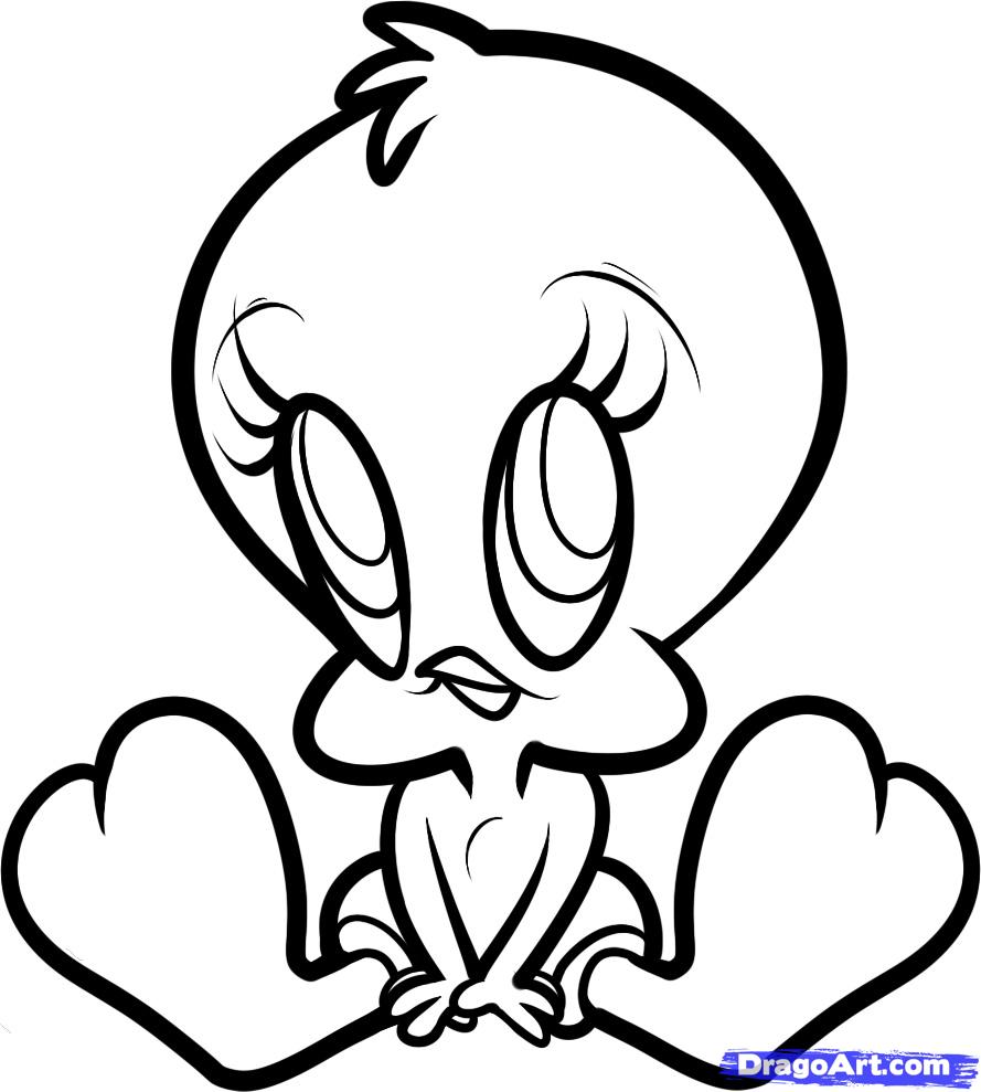 889x989 Tweety Bird Drawings How To Draw Baby Tweety Step 7 Drawing