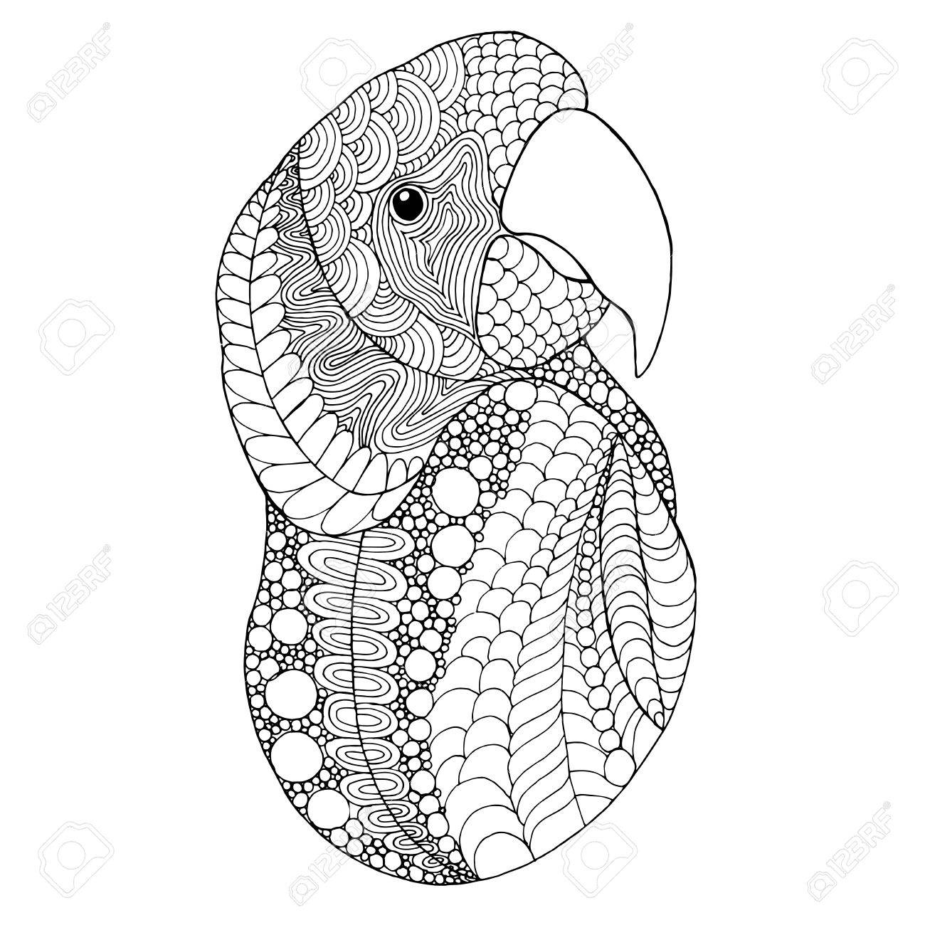 1300x1300 Bird Head. Black White Hand Drawn Doodle. Ethnic Patterned Vector