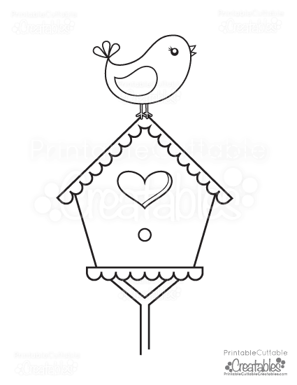 425x550 Bird Perched On Birdhouse Free Printable Coloring Page