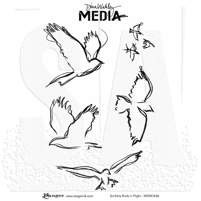 800x800 Dina Wakley Media Cling Mount Stamps Scribbly Birds In Flight
