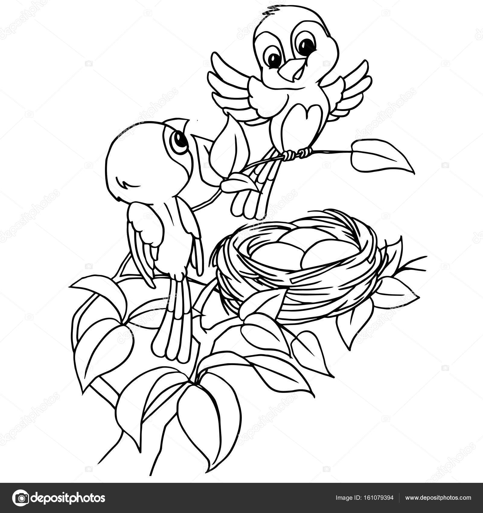 1600x1700 Cartoon Bird Egg In Nest Coloring Page Vector. Stock Vector