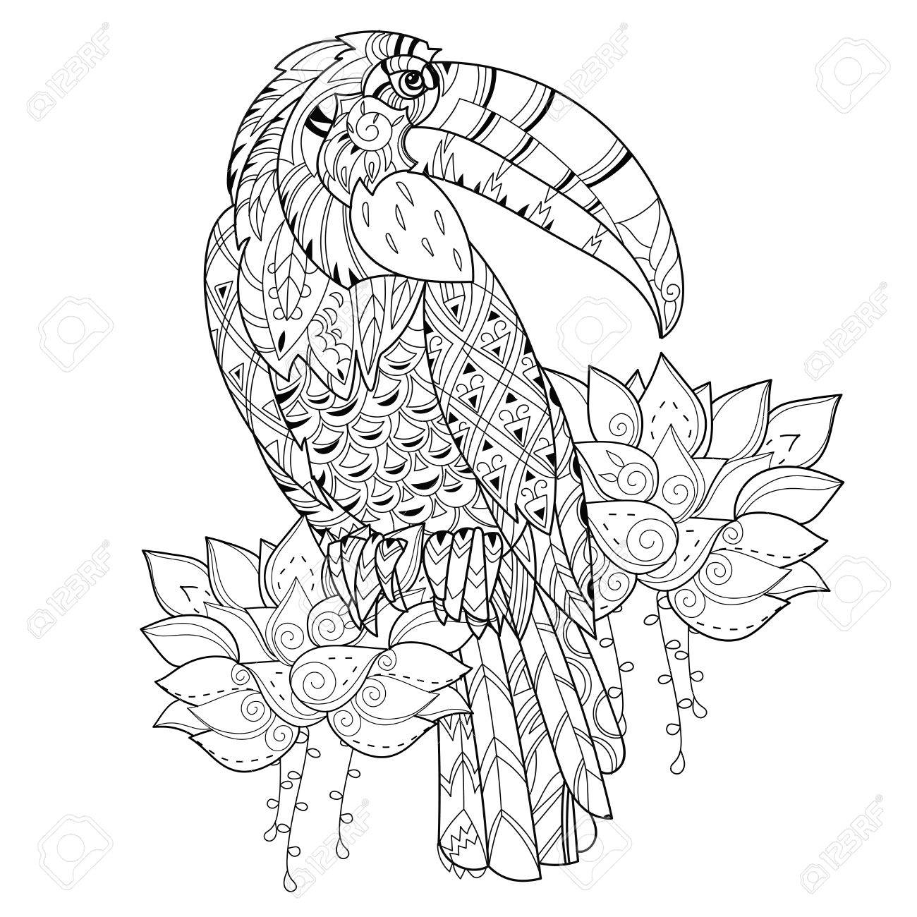 1300x1300 Stylized Tropical Bird Of Paradise.hand Drawn Vector Illustration