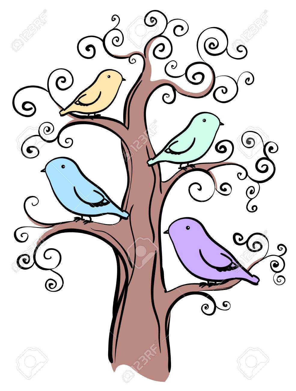 985x1300 4 Miscellaneous Color Birds On Tree Isolated Royalty Free Cliparts