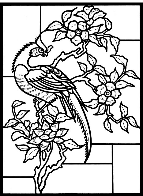 467x640 Stained Glass Coloring Pages Bird On Tree