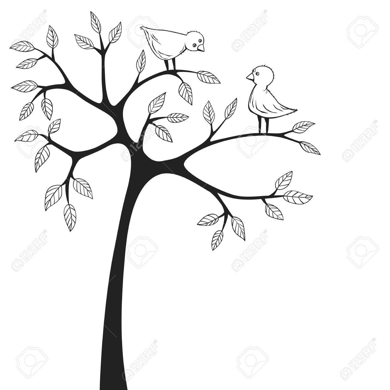 1300x1300 Birds Sitting In A Tree Clip Art Cliparts