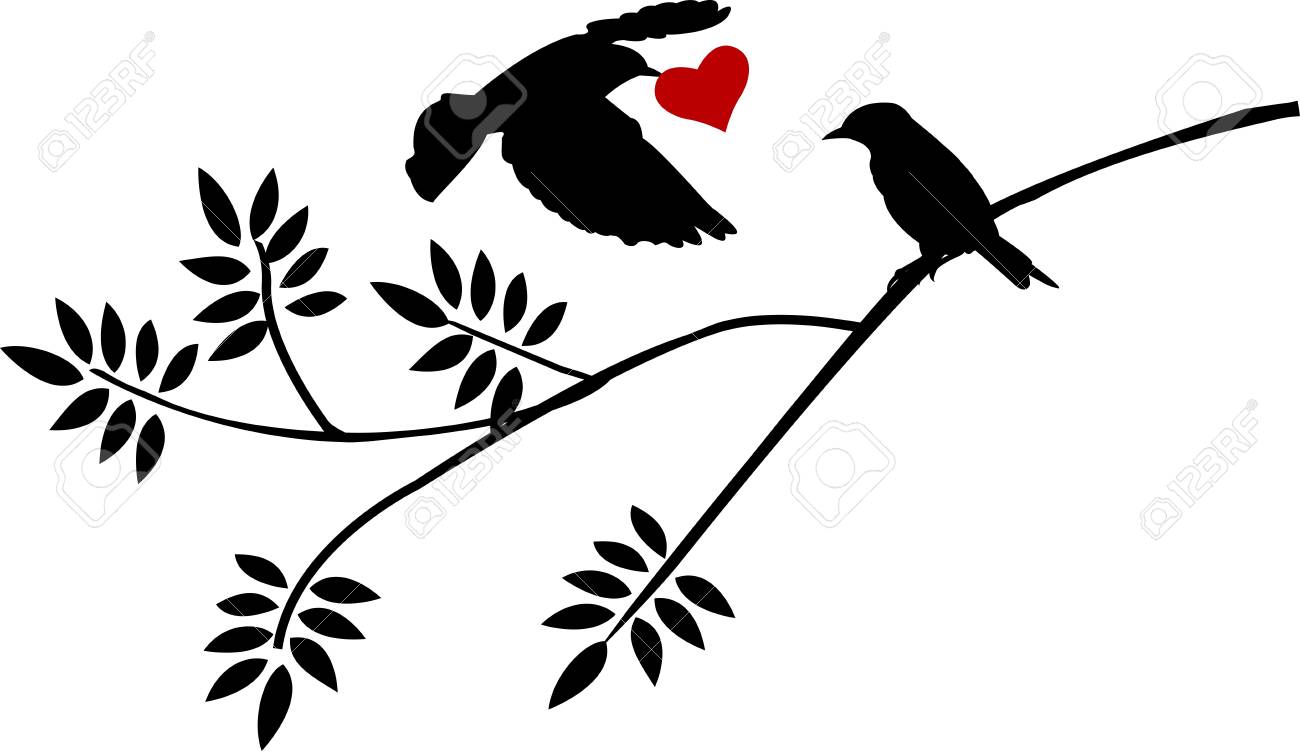 1300x751 Flying Bird Silhouette With A Love For Birds On A Branch Royalty