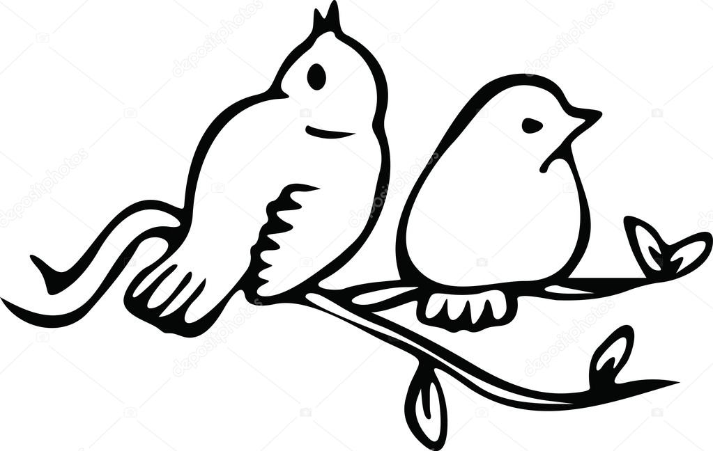 1023x648 Two Little Birds Sitting On A Branch Stock Vector Prawny