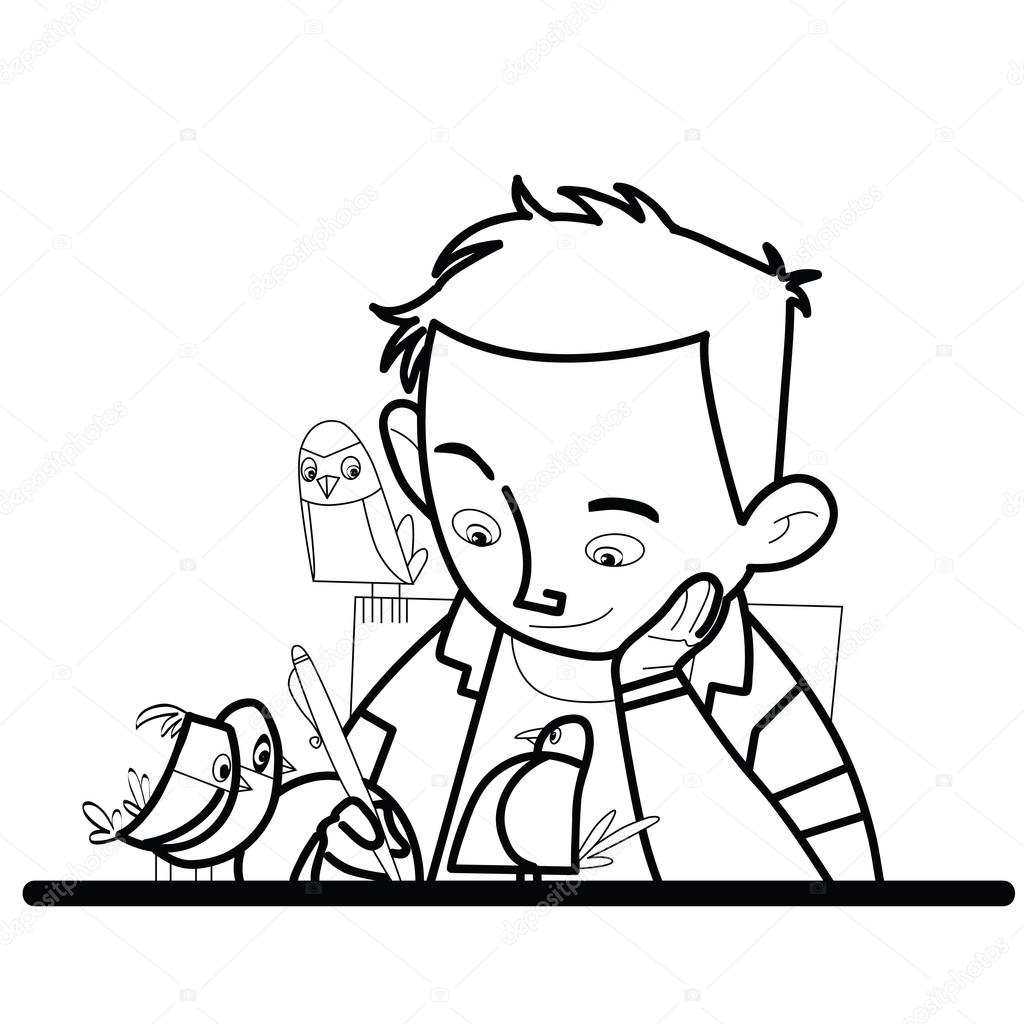 1024x1024 Boy Writes Bird Watching Stock Vector
