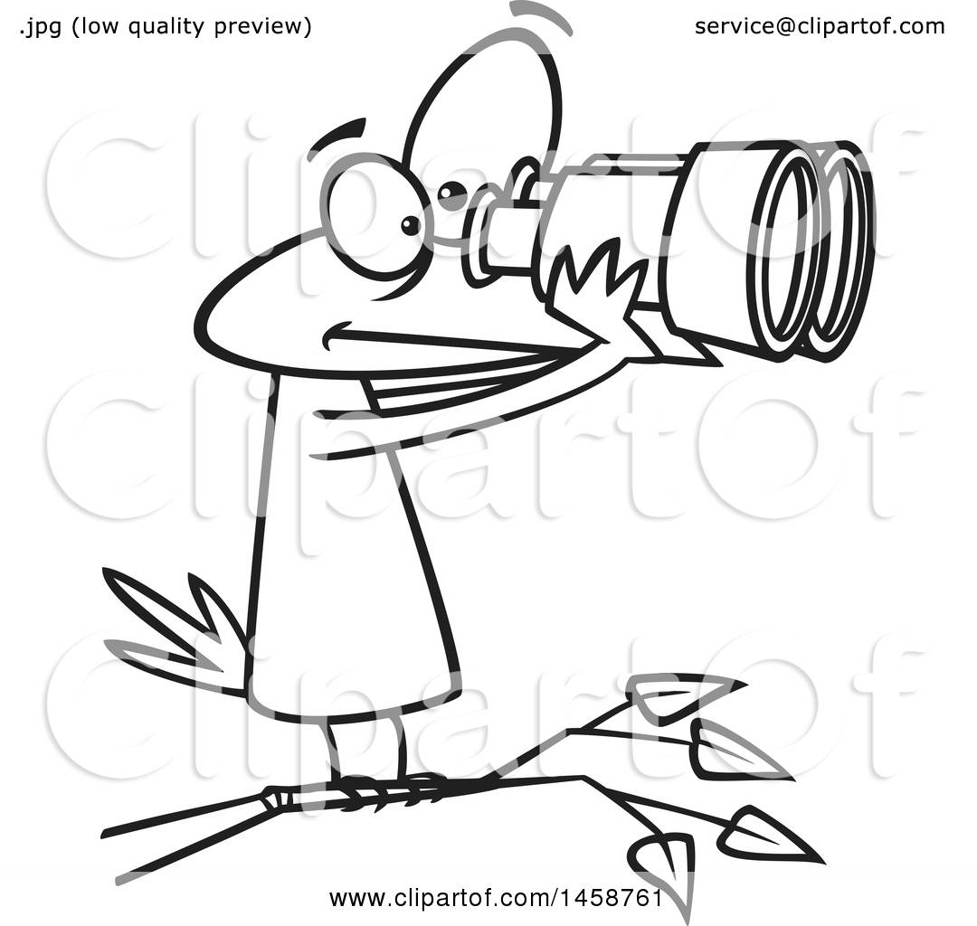 1080x1024 Clipart Of A Cartoon Outline Bird Looking Through Binoculars