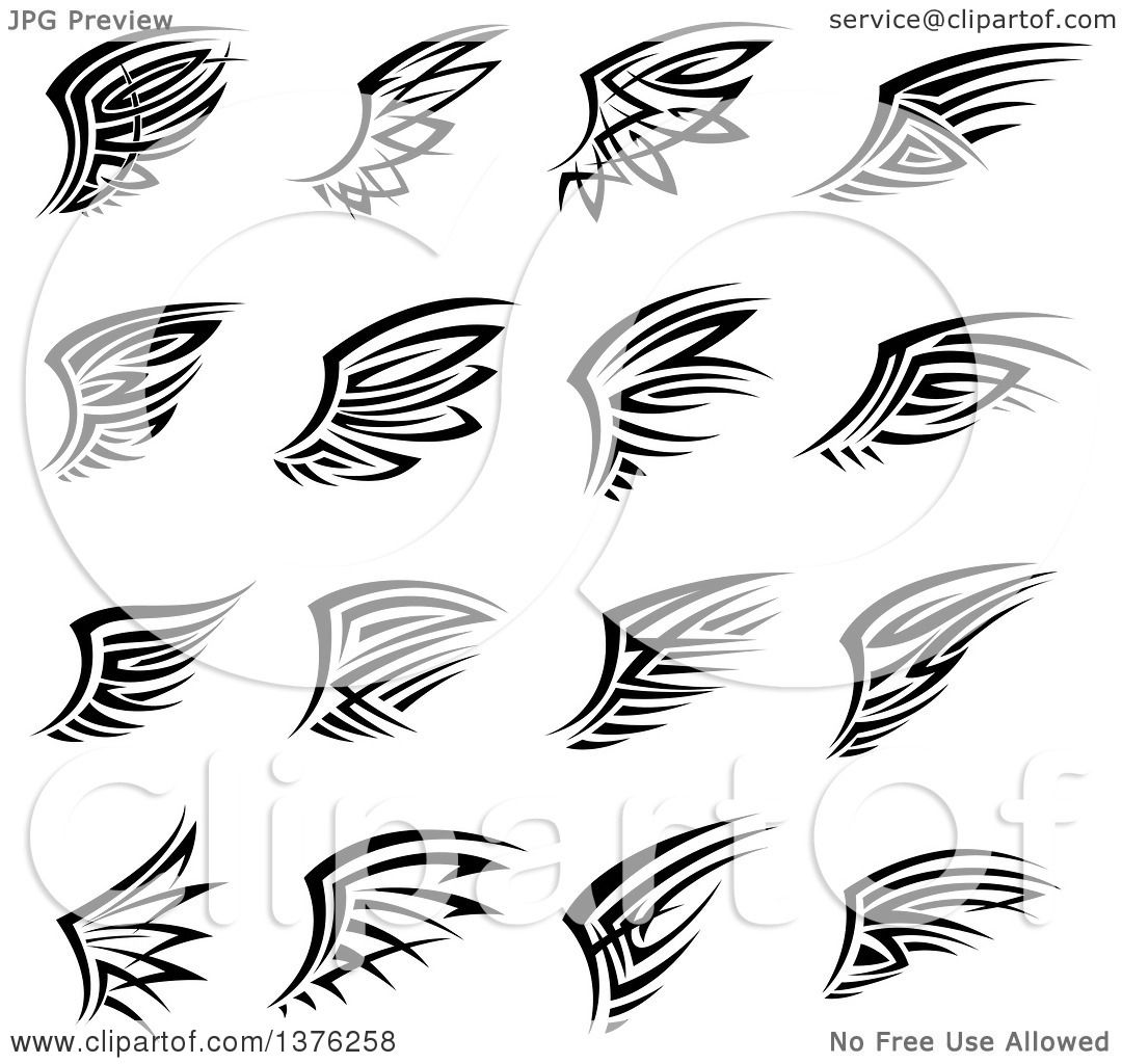 1080x1024 Clipart Of Black And White Tribal Angel Or Bird Wings