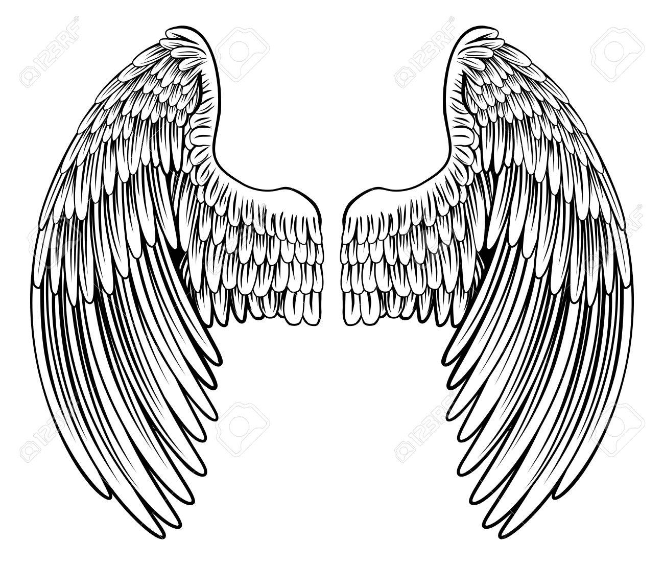 1300x1106 Spread Eagle Bird Or Angel Feathered Wings Royalty Free Cliparts