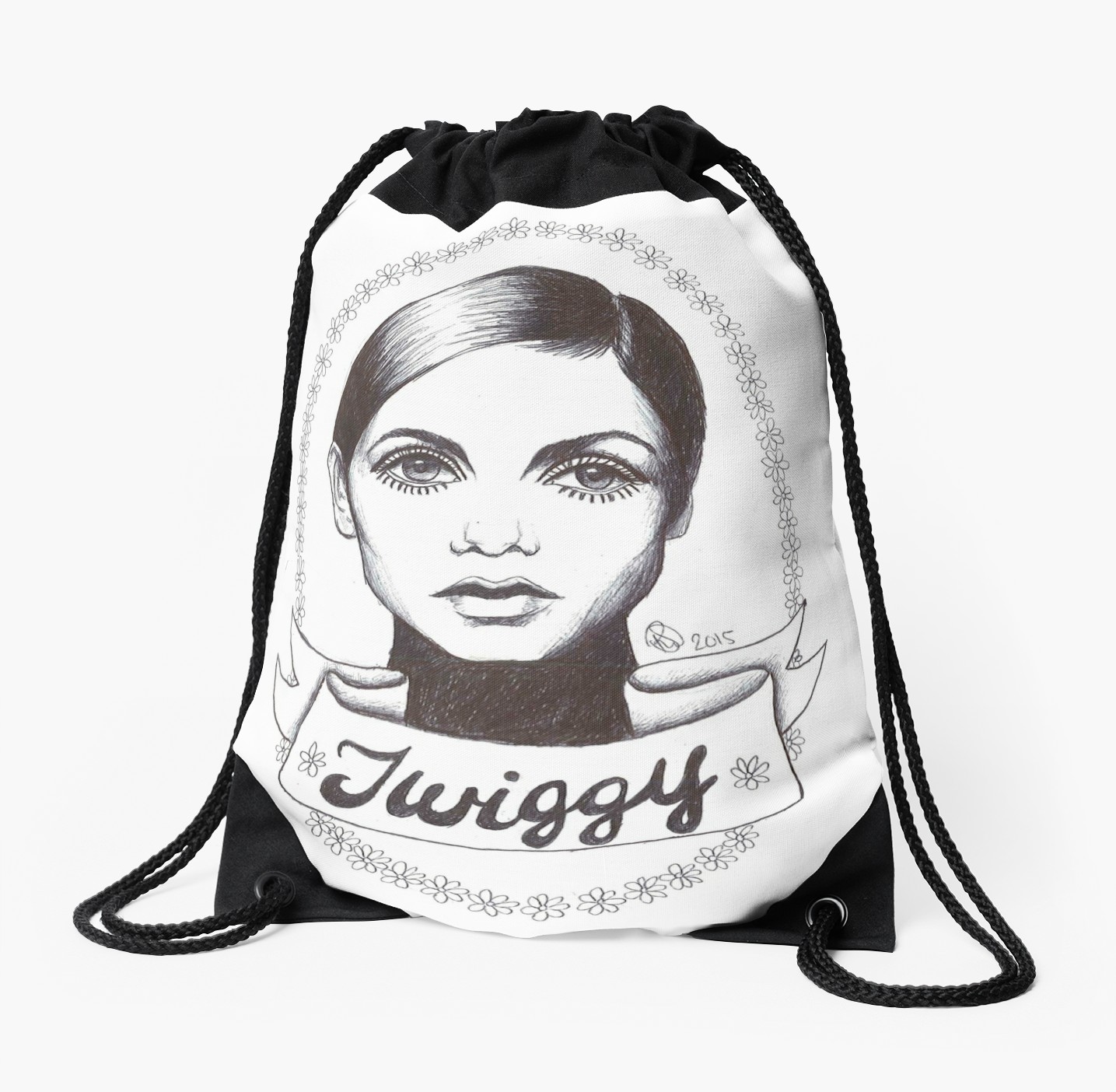 1435x1404 Twiggy Biro Line Drawing Drawstring Bags By Rosie Jo Redbubble
