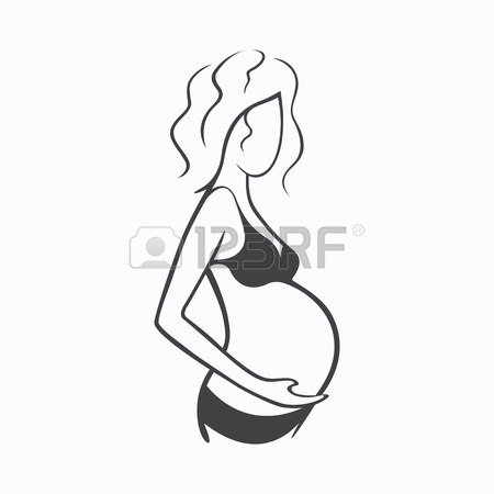 450x450 Drawing Linear Beautiful Pregnant Girl In Dark Clothes. Birth