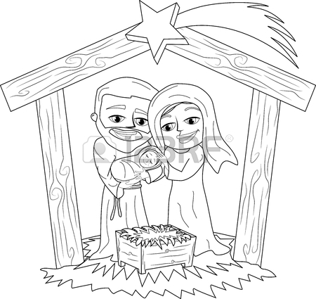 450x425 Christmas Nativity Scene Coloring Page Royalty Free Cliparts