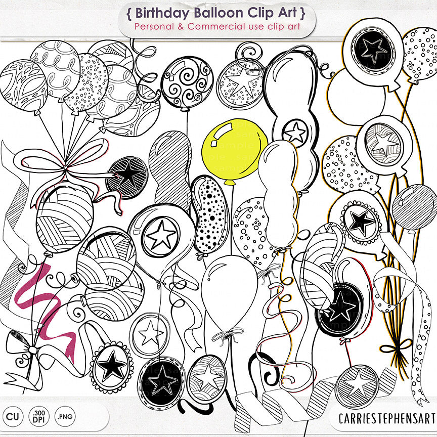864x864 Birthday Balloons Clipart Birthday Party Line Art