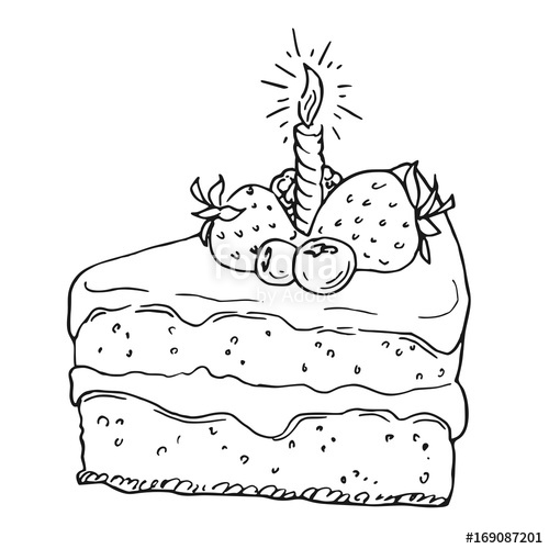 500x500 Hand Drawn Birthday Cake, Black And White Draft Sketch Isolated