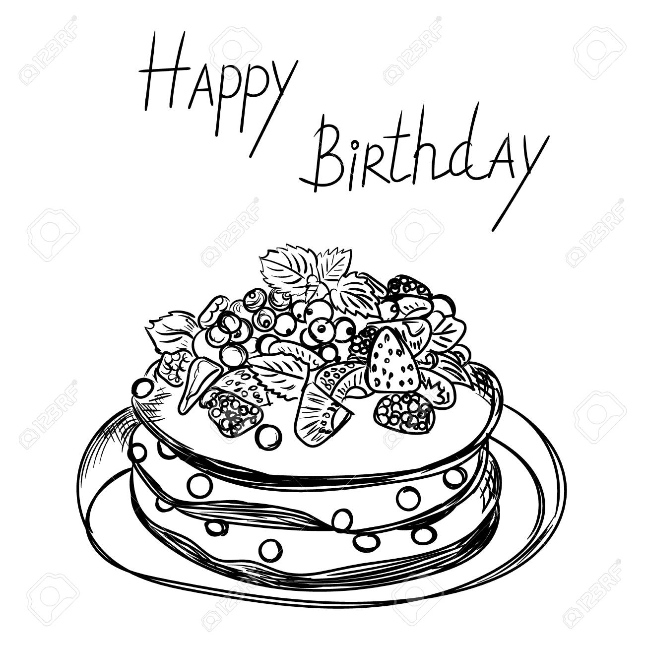 1300x1300 Birthday Cake In Sketch Style Royalty Free Cliparts, Vectors,