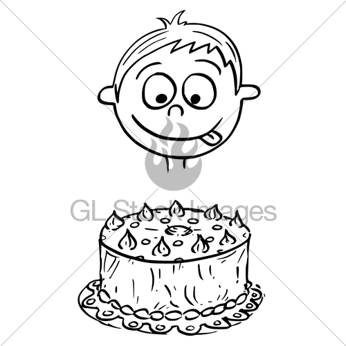500x500 Cartoon Illustration Of Boy Looking At Birthday Cake Gl Stock Images