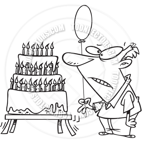 460x460 Cartoon Old Man Birthday Cake (Black And White Line Art) By Ron