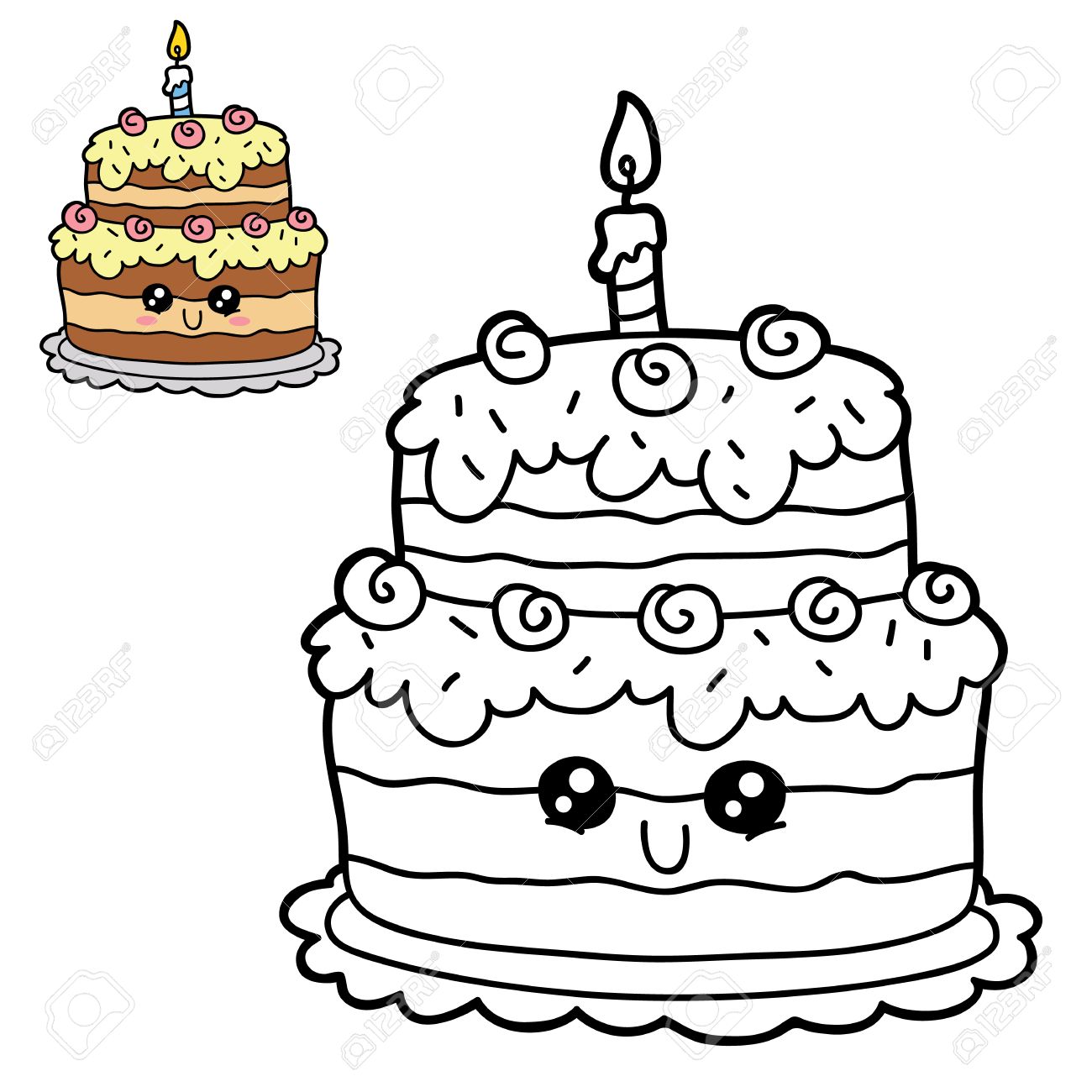 1300x1300 Vector Illustration Coloring Page Of Happy Cartoon Birthday Cake