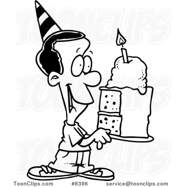 581x600 Cartoon Black And White Line Drawing Of A Black Birthday Boy