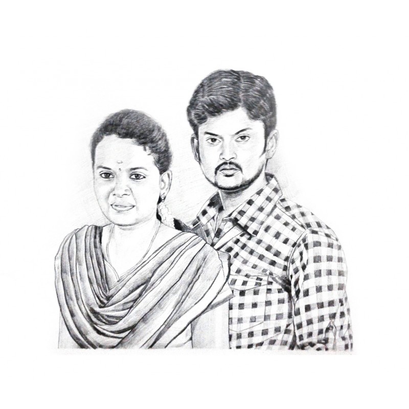 800x800 Couple Pencil Sketch Portrait