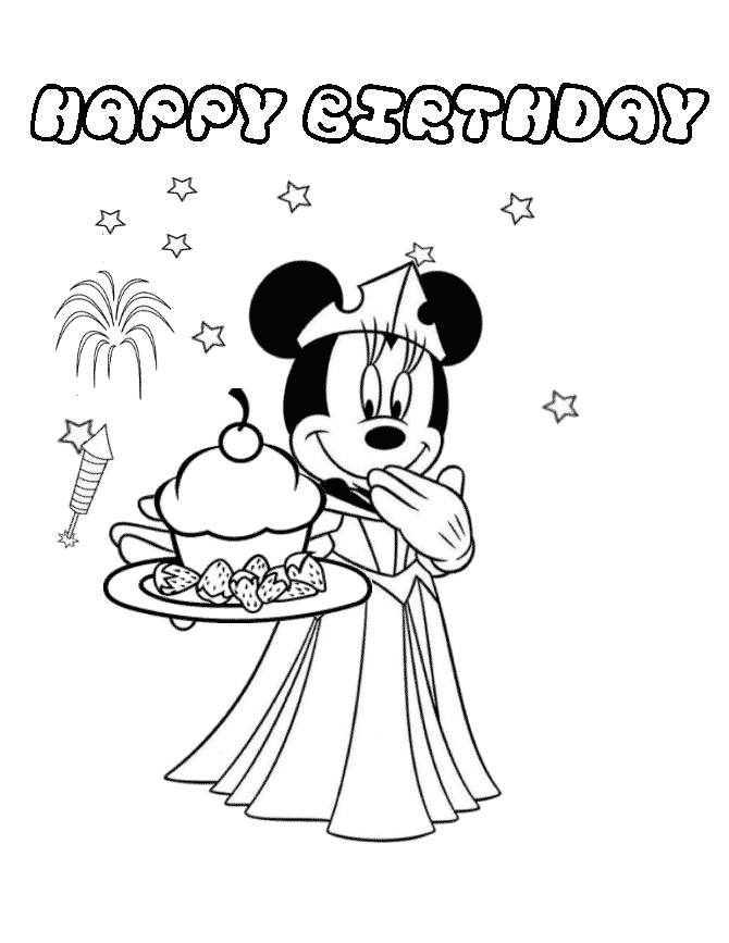 670x867 Minnie Mouse Baking Birthday Cupcake Coloring Page H Amp M
