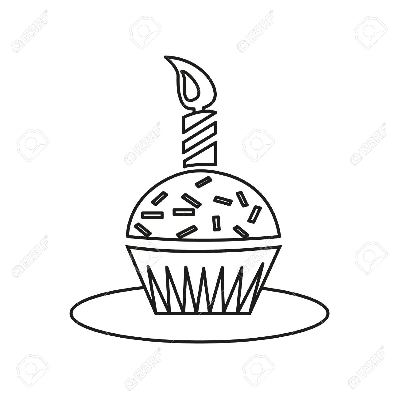 1300x1300 Simple Thin Line Birthday Cupcake Icon Vector Royalty Free