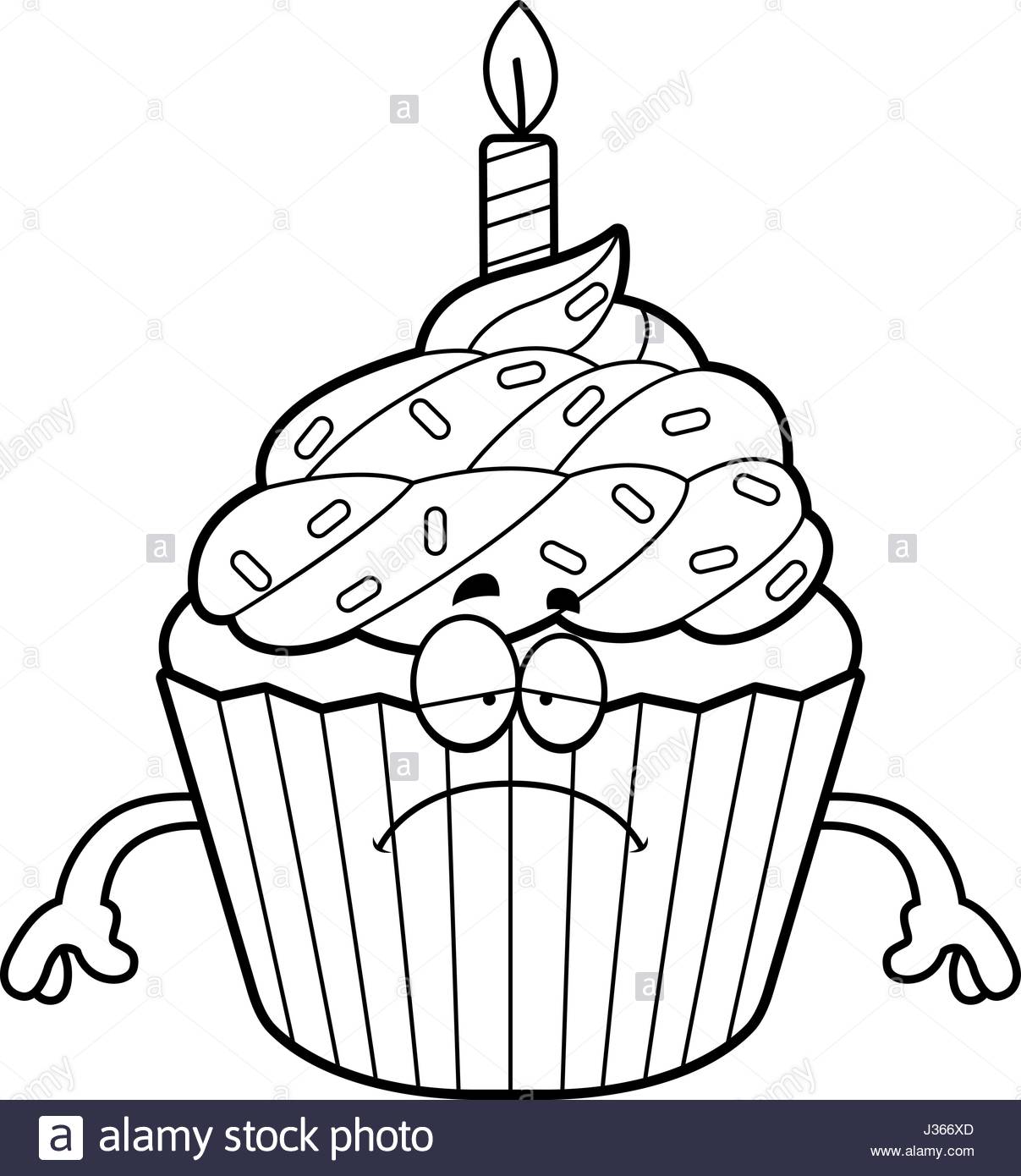 1207x1390 A Cartoon Illustration Of A Birthday Cupcake Looking Sad Stock