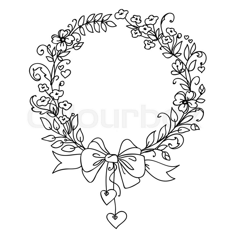 800x800 Floral Vintage Hand Drawn Vector Wreath. Ink Doodle Design