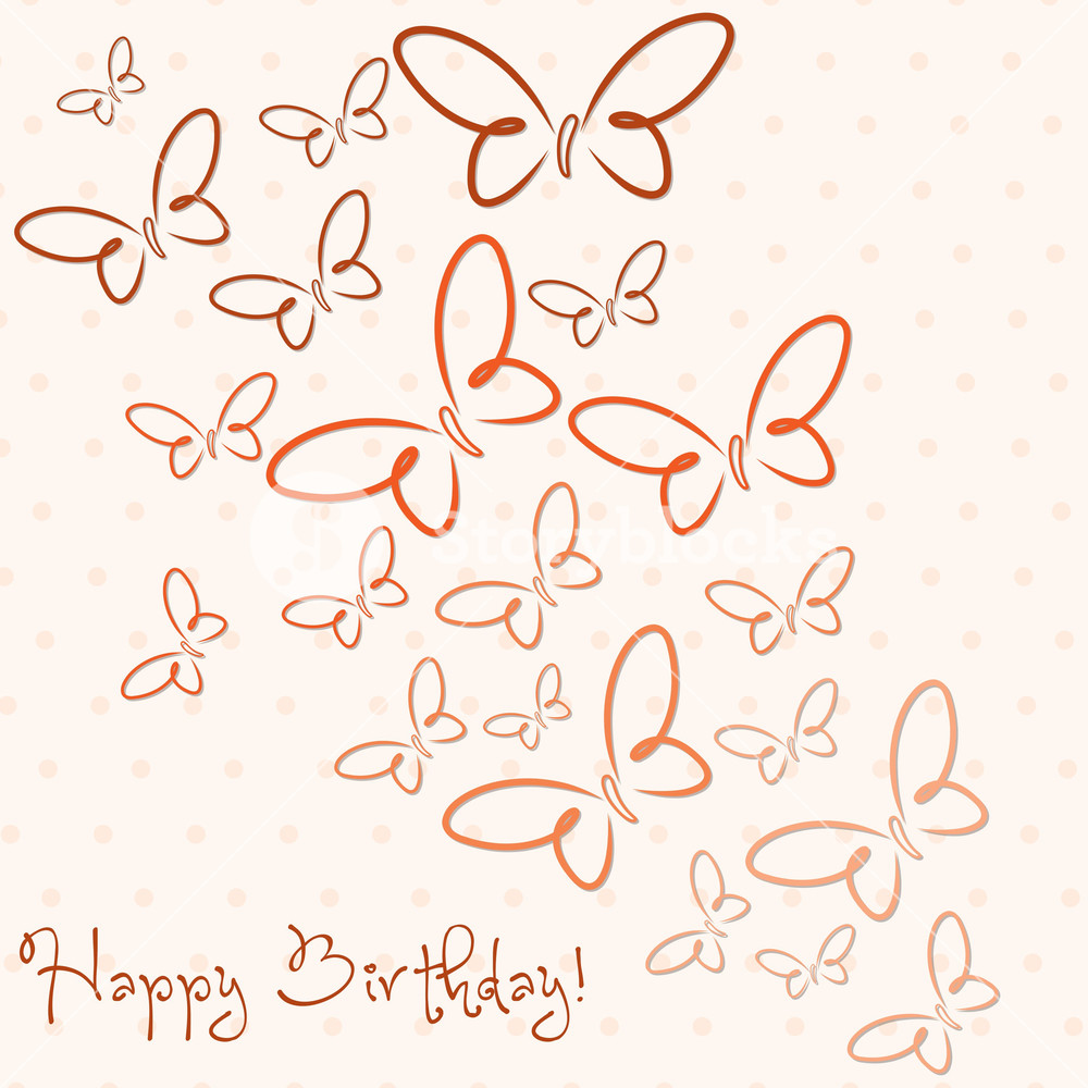 1000x1000 Hand Drawn Happy Birthday Butterfly Card In Vector Format. Royalty