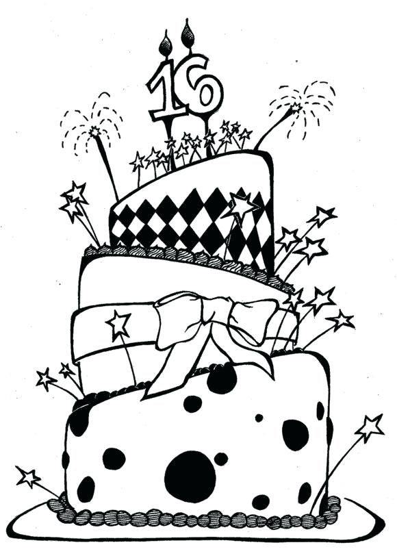 580x815 Coloring Page Birthday Cake Awesome Birthday Cake Coloring Page