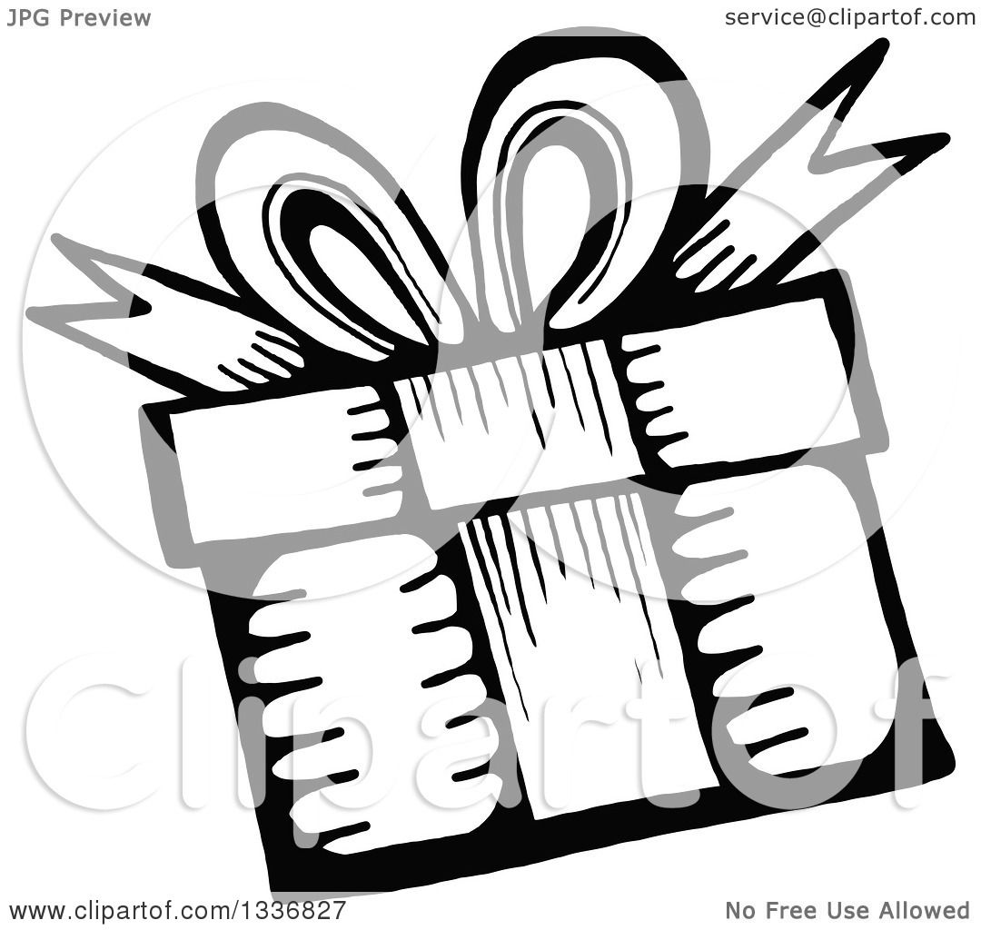 1080x1024 Clipart Of A Sketched Doodle Of A Black And White Birthday Gift