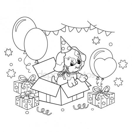 450x450 Coloring Page Outline Of Cute Puppy. Cartoon Dog With Bow. Gift