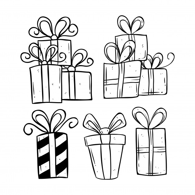 626x626 Set Of Birthday Gift Using Doodle Art Or Hand Drawing Style Vector