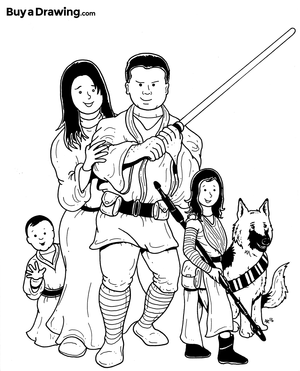 1213x1500 Star Wars Family Cartoon Caricature For A Birthday Gift